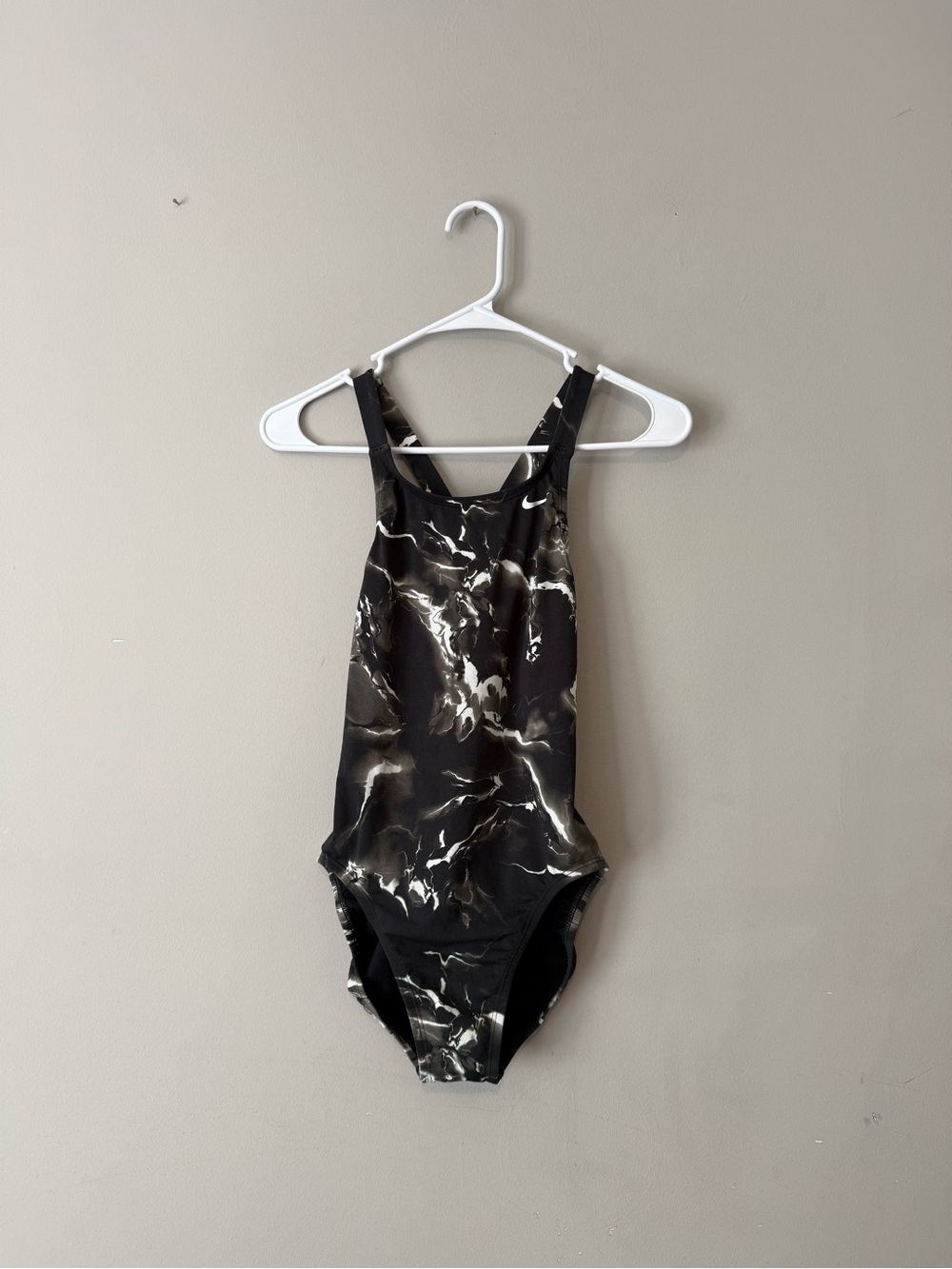 Nike Swim One Piece Green And Black Marble Open Back